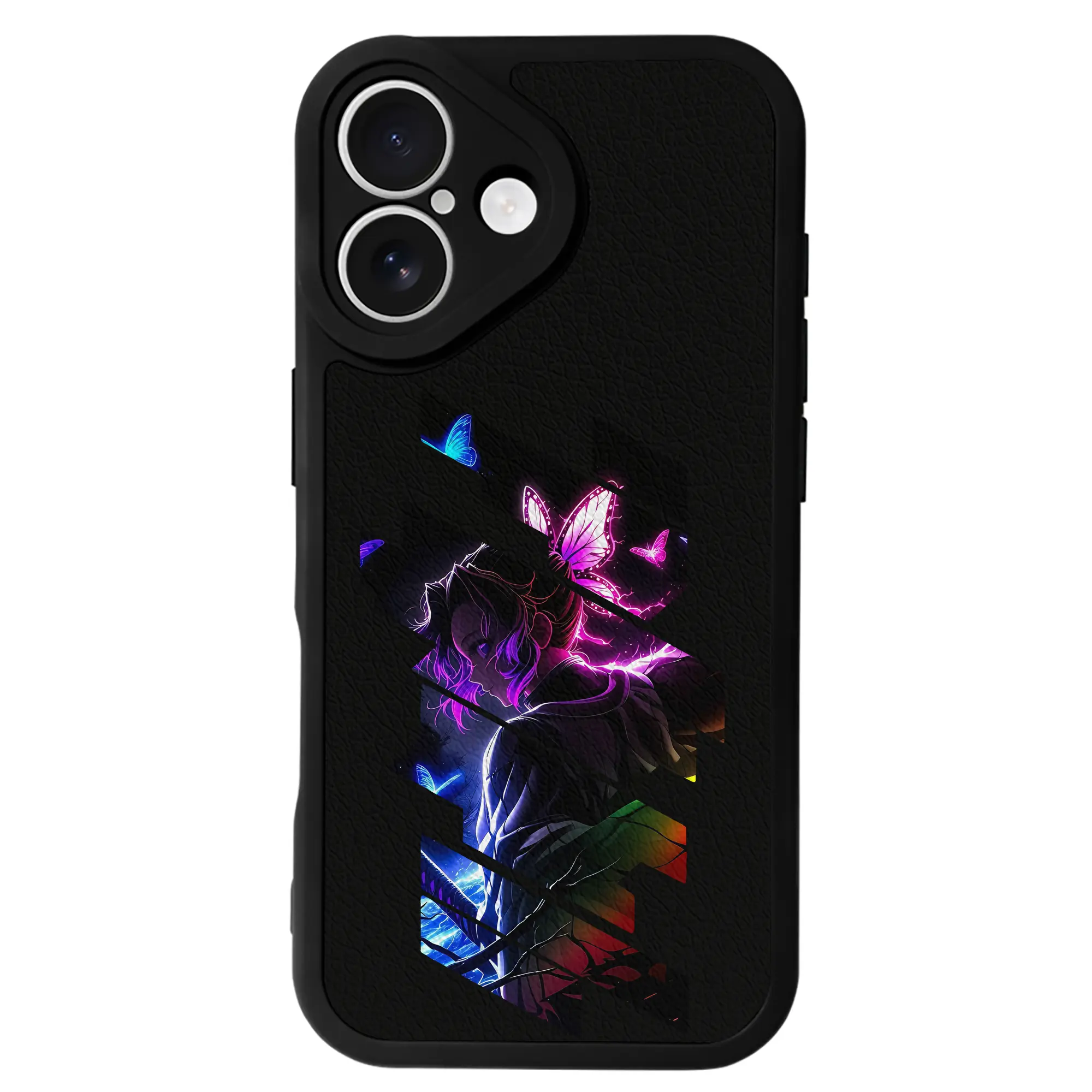 鬼滅の刃 グッズ,胡蝶 しのぶ - IPhone 16シリーズ対応 ・ シリコンスマホケース ・ レザー調 ・ 高精度フィット ・ 耐衝撃 ・ ワイヤレス充電対応 ・ 精密カット